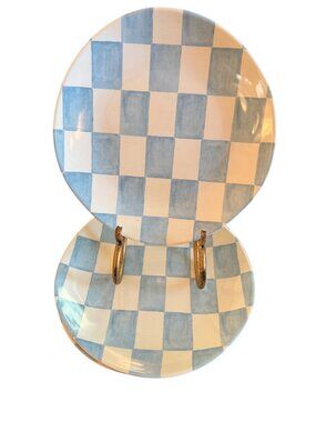 Blue White Checkered Melamine Plates Set of 4 8.5” Gingham Farmhouse Coastal